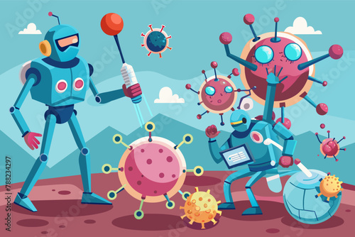 AI-powered robots conducting scientific experiments in a lab