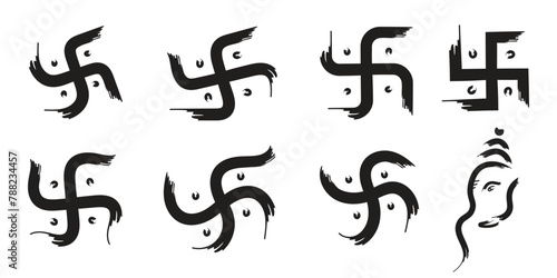 Collection of Swastika with Lord Ganpati vectors illustration