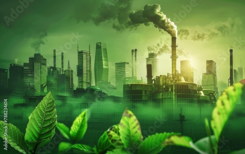 Green factory industry for good environment ozone air low carbon footprint production concept