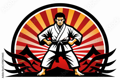 A martial arts logo with a black belt and rising sun