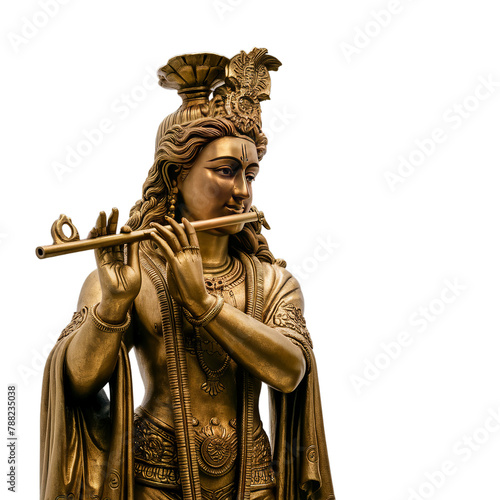 Krishna god Vishnu avatar brass statue isolated on transparent background.