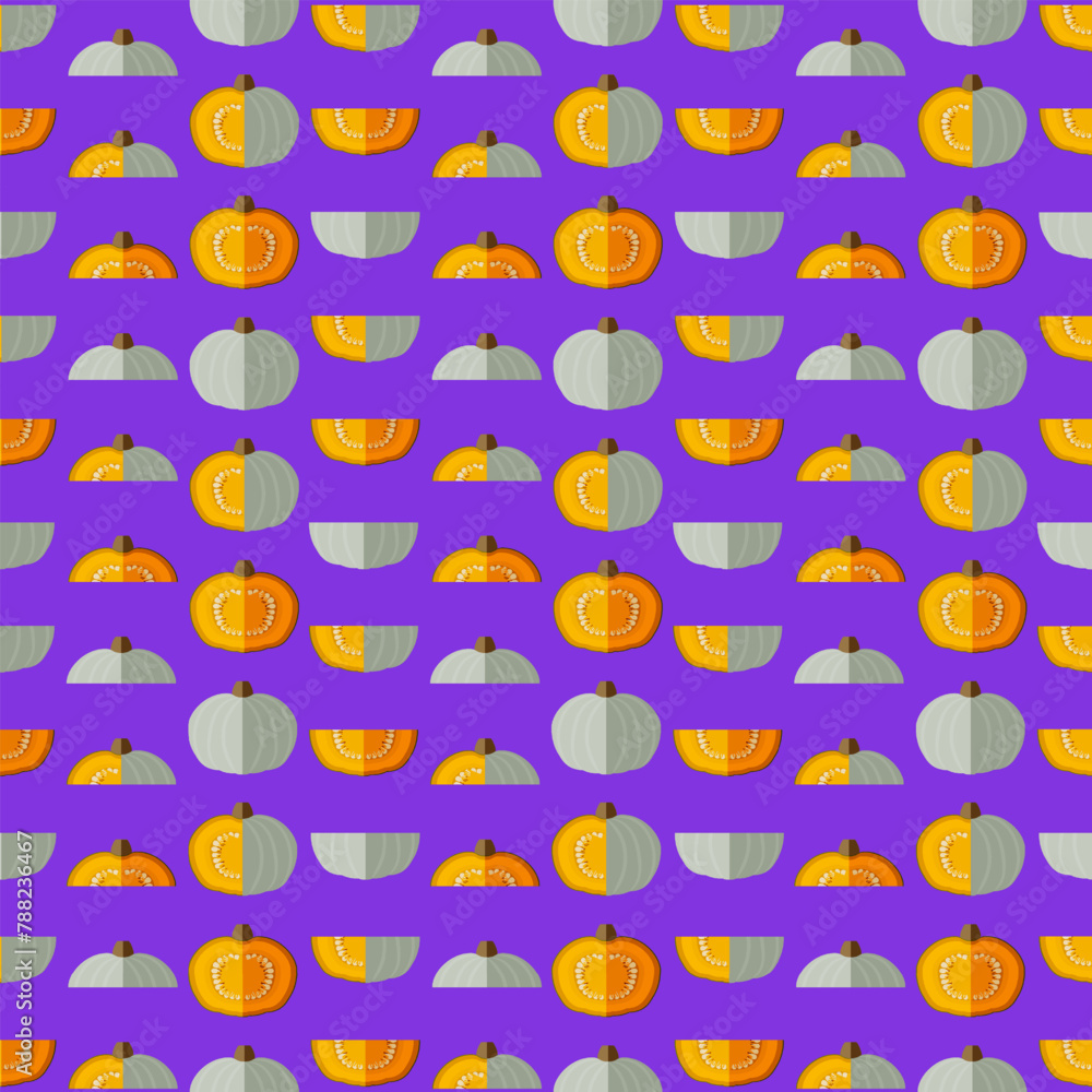 Seamless pattern with Crown Prince Squash. Winter squash. Cucurbita maxima. Fruit and vegetables. Flat style. Isolated vector illustration. Seamless pattern with Crown Prince Squash. Winter squash. Cucurbita maxima. Fruit and vegetables. Flat style. Isolated vector illustration.