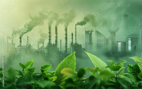 Green factory industry for good environment ozone air low carbon footprint production concept