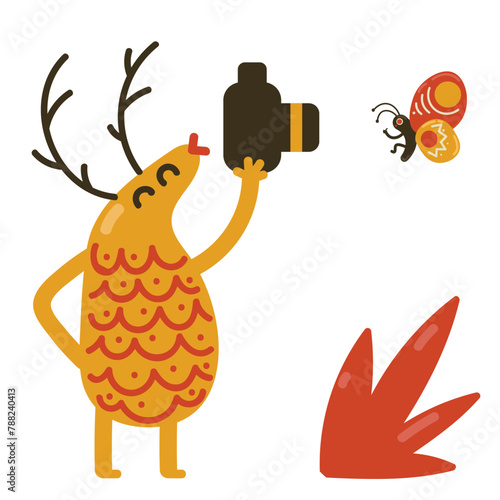 Deer photographing a butterfly