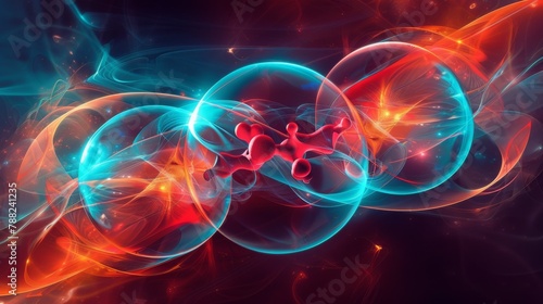 A close up of a colorful abstract image with red and blue, AI