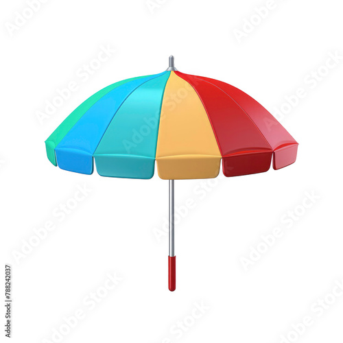 3D beach umbrella icon on transparent background,  in the style of Pixar, red, blue and green colors, cartoonish