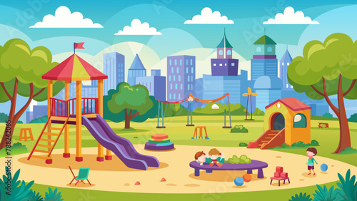 kindergarten-or-kids-playground-in-city-park--vect