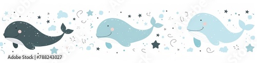 Whimsical Whales and Stars: An Undersea Adventure in Blues - Generative AI