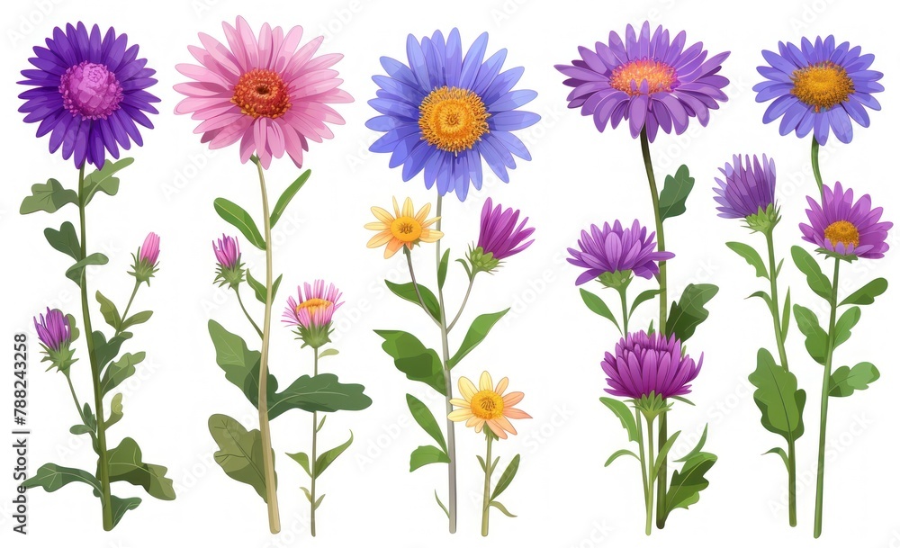 Charming Vector Illustration of Purple and Pink Asters - Generative AI Charming Vector Illustration of Purple and Pink Asters - Generative AI