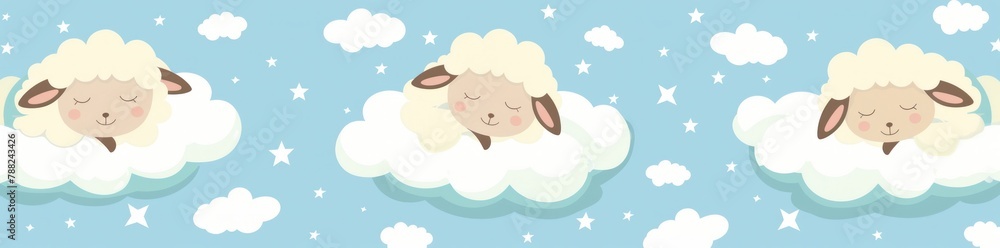 Slumbering Cartoon Sheep on Fluffy Clouds in Starry Dreamscape - Generative AI Slumbering Cartoon Sheep on Fluffy Clouds in Starry Dreamscape - Generative AI