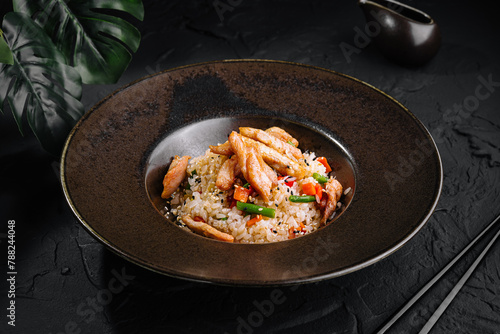 Asian chicken fried rice on elegant plate