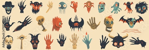 1930's style vintage cartoon mascot set in vector form hands, legs, and faces