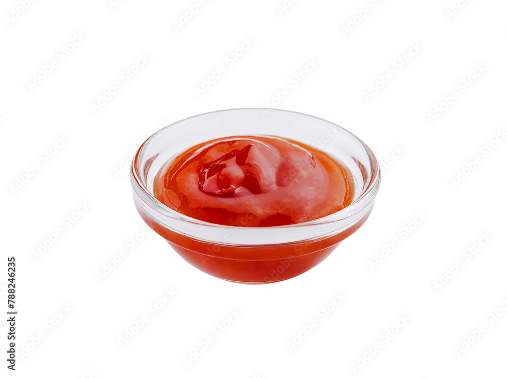 Fresh tomato ketchup in glass bowl - obrazy, fototapety, plakaty 