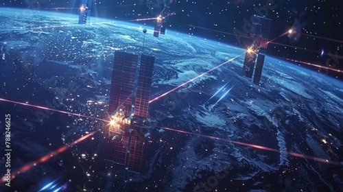 A network of satellites communicating via laser light, creating a global web of information exchange.