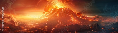 Volcanic Eruptions captured in a classic adventure novel cover, thrilling and dynamic photo