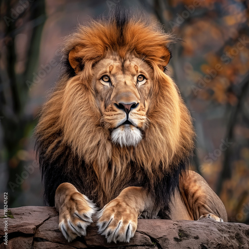 Adult male African lion laying on a rock