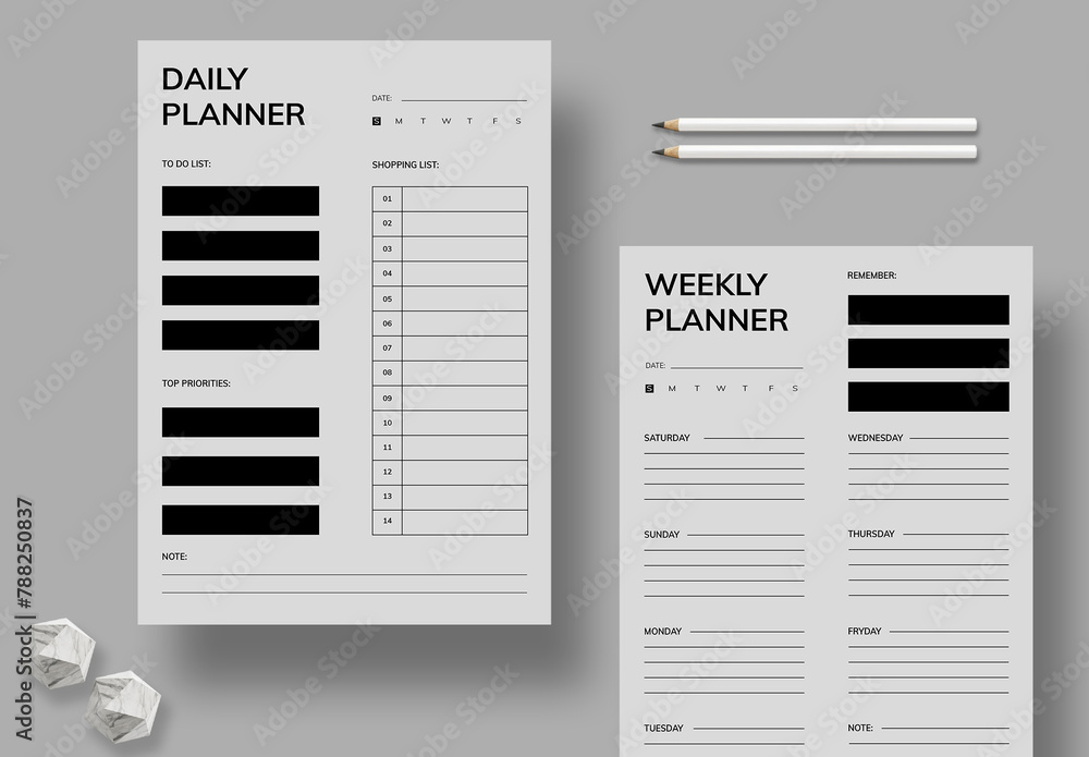 Daily and Weekly Planner Template Layout Stock Template | Adobe Stock