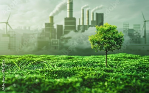 Green factory industry for good environment ozone air low carbon footprint production concept