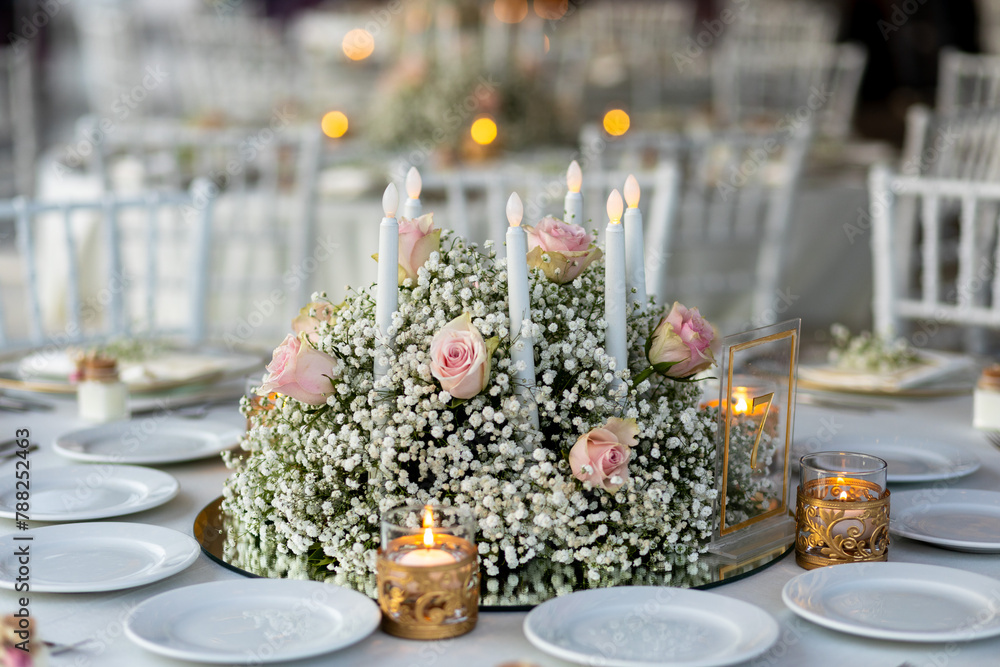 The elegant wedding table ready for guests. The elegant wedding table ready for guests.