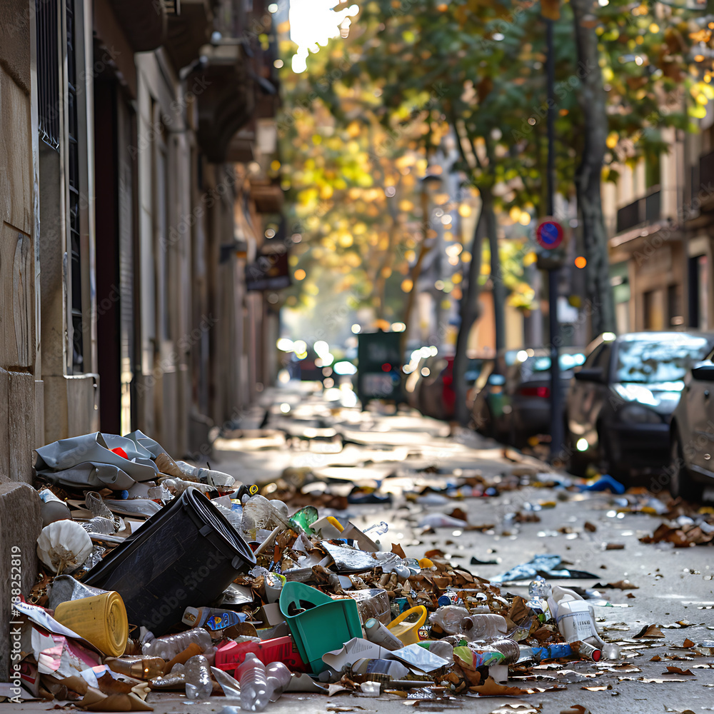 Dirty street, full of rubbish on the ground Dirty street, full of rubbish on the ground