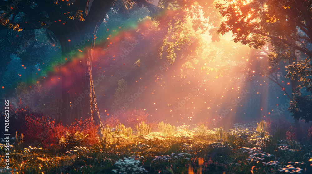 Enchanting forest filled with magic, rainbows, and towering trees, where fantastical creatures dwell and secrets are waiting to be discovered. Enchanting forest filled with magic, rainbows, and towering trees, where fantastical creatures dwell and secrets are waiting to be discovered.