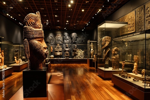 Ancient artifacts exhibition in museum hall