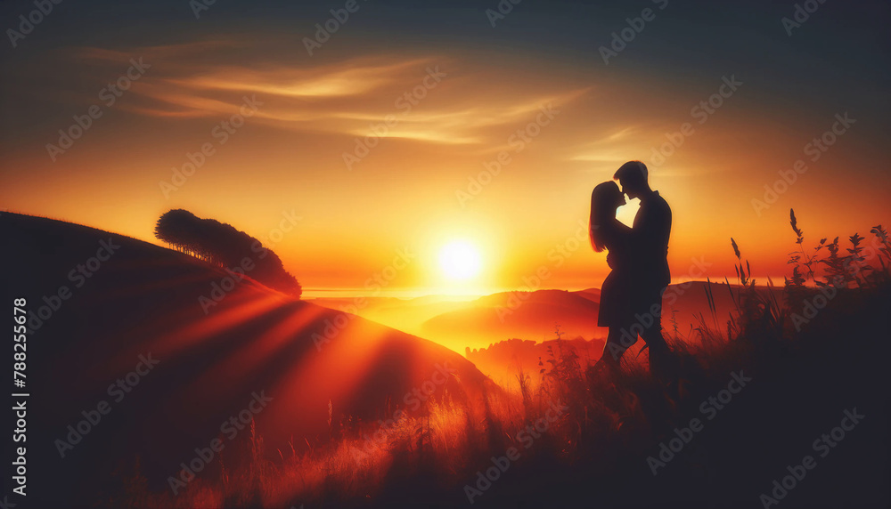 Fototapeta premium Sunset Embrace on the Hill