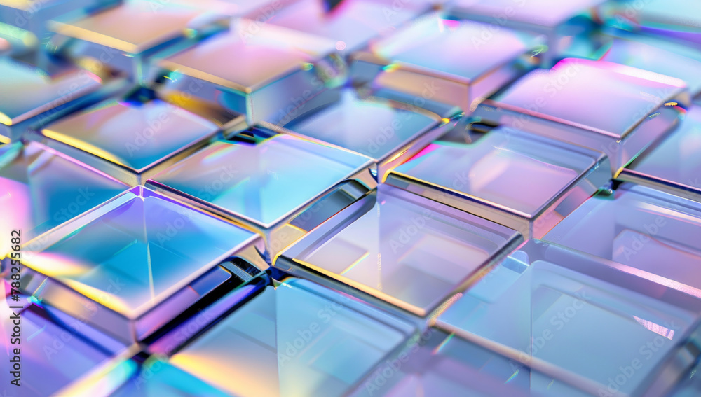 Bright, tiled and shapes with textures in 3d for abstract, quantum ...