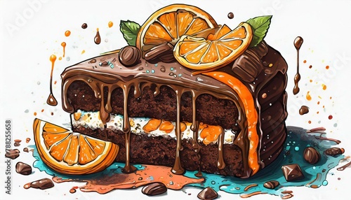 ilustración tarta de chocolate y naranjas