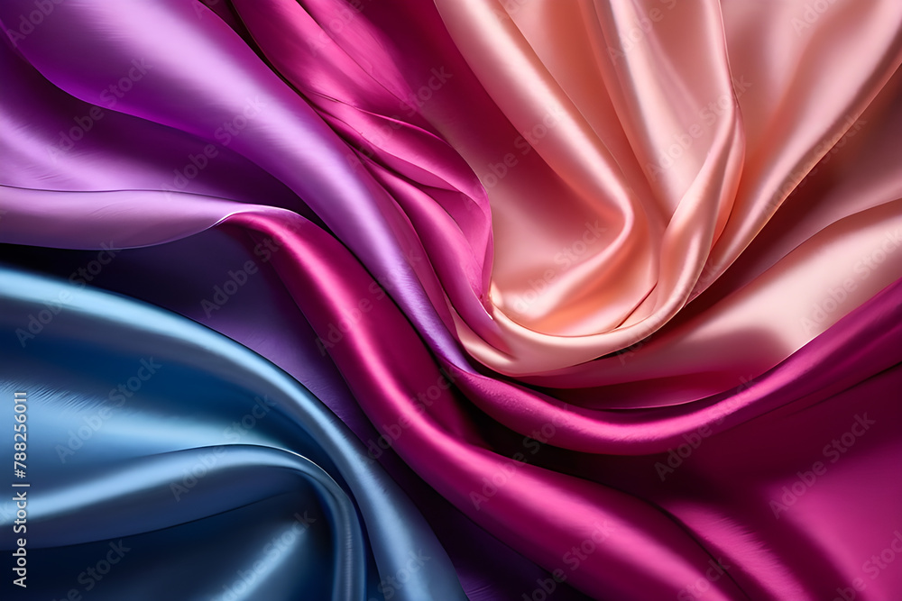 Fototapeta premium Closeup of rippled satin fabric background. 3d render illustration