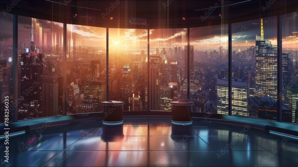 Fototapeta premium Industrial TV show backdrop. Ideal for virtual tracking system sets, with green screen. 3D rendering