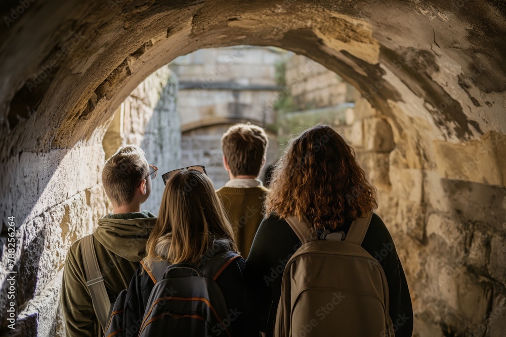 Adventurous trio on castle exploration