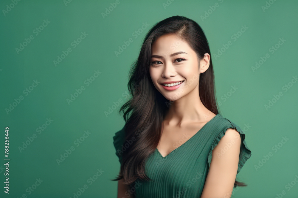 Beautiful Asian woman on green background. Beautiful Asian woman on green background.