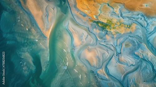 Aerial drone view of a huge riverbed and delta, glacial river system