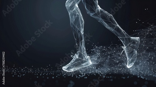 Abstract polygonal Running legs from lines, triangles and particle. AI generated © MUCHIB
