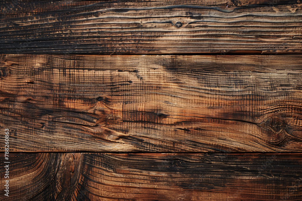 Naklejka premium Rustic brown wood planks with rich grain detail