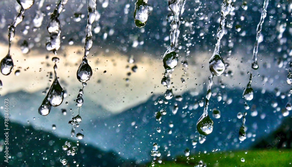 In this close-up image, the mesmerizing dance of raindrops takes center stage