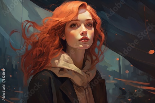 Beautiful woman illustration with red hair