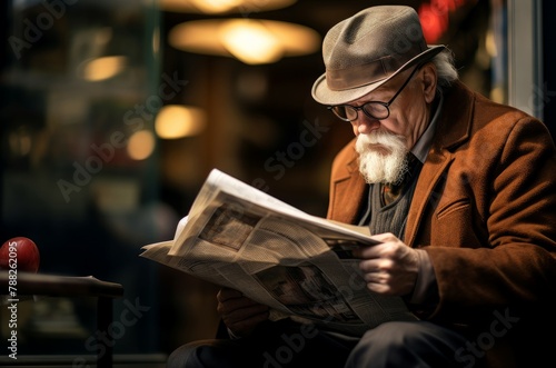 Detail-oriented Trader read newspaper and smiling. Good news for his new business direction. Generate Ai