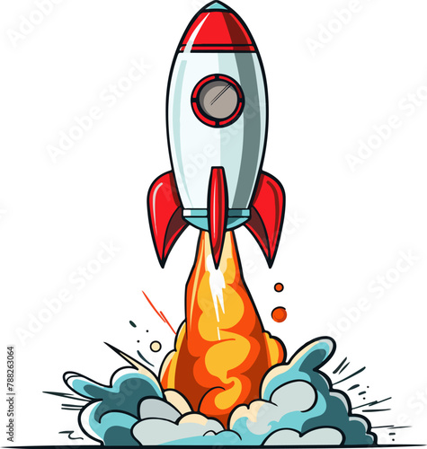 landing rocket, white background, cartoon style, vector
