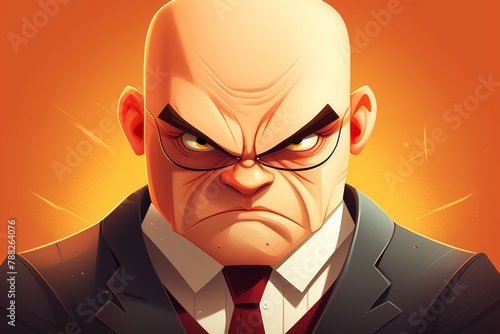 Scary cartoon businessman boss with angry look