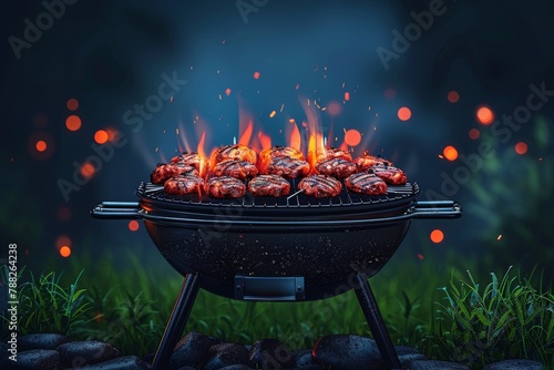 "Gourmet Summer Cooking and Barbecuing: Close-up on Tasty Meals Prepared with Fresh, Seasonal Ingredients Over Charcoal"