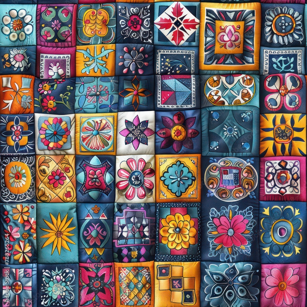 Seamless patchwork quilt linen fabric pattern background Seamless patchwork quilt linen fabric pattern background