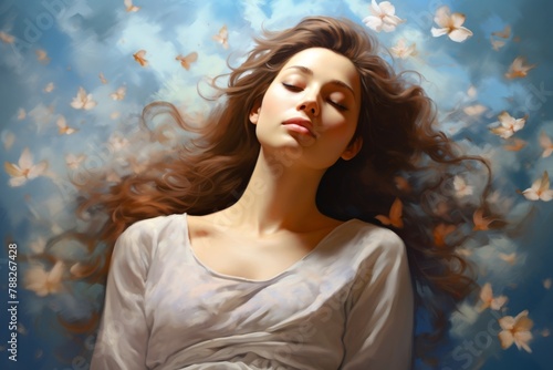 Woman with inner peace. Calm, relaxed and peaceful theme.