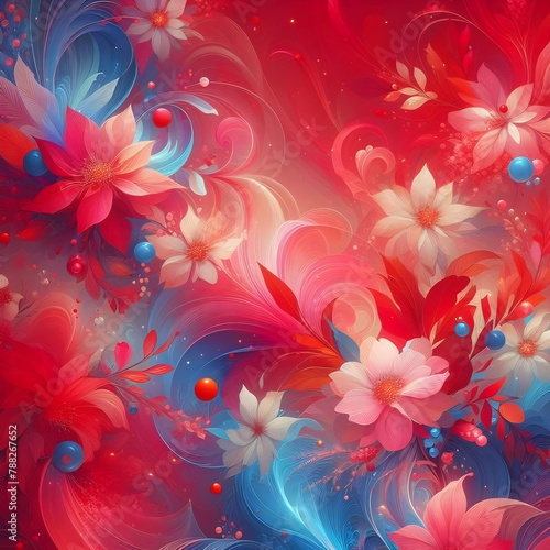 Floral Abstract in Vivid Red Tones 