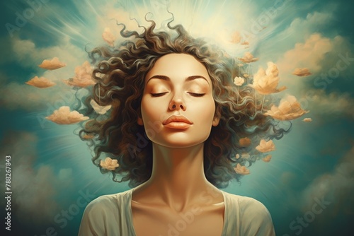 Peaceful woman with inner peace, calm mind and no stress