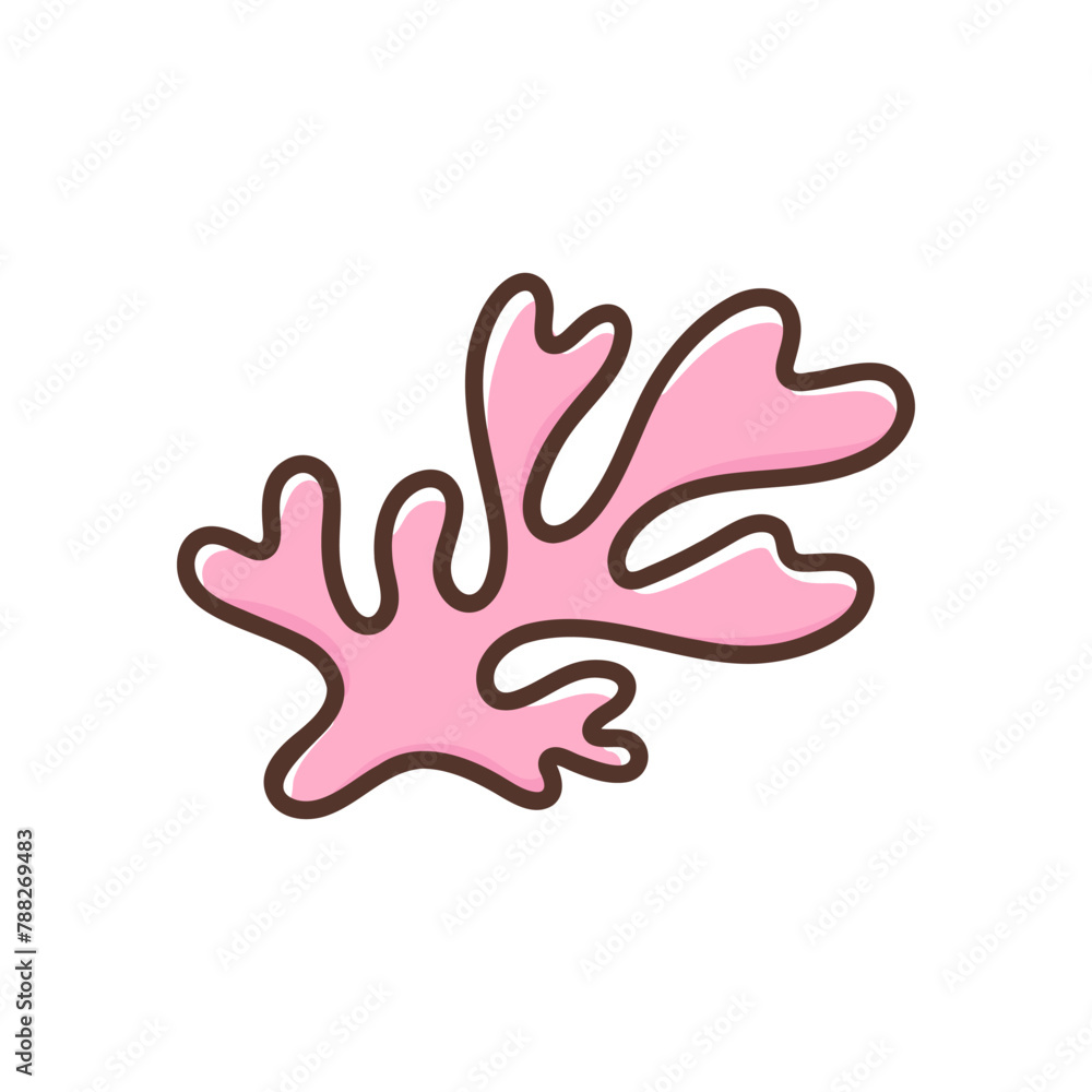 Sea plants seaweed or coral. Underwater creature, sea or ocean flora and fauna. Nautical beach decoration. Colorful vector illustration. Design element or icon isolated on white background Sea plants seaweed or coral. Underwater creature, sea or ocean flora and fauna. Nautical beach decoration. Colorful vector illustration. Design element or icon isolated on white background