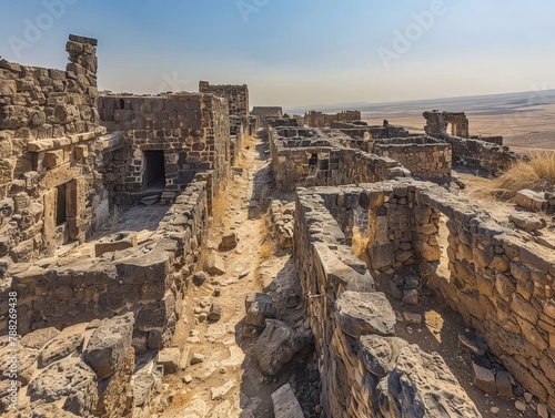 Umm el-Jimal, a Byzantine town in Jordan with black basalt buildings photo