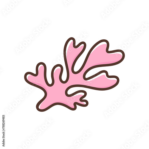 Sea plants seaweed or coral. Underwater creature, sea or ocean flora and fauna. Nautical beach decoration. Colorful vector illustration. Design element or icon isolated on white background