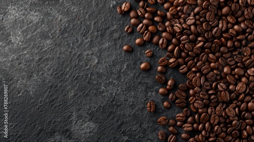 Aromatic coffee beans on dark background, perfect for coffee shop menus 